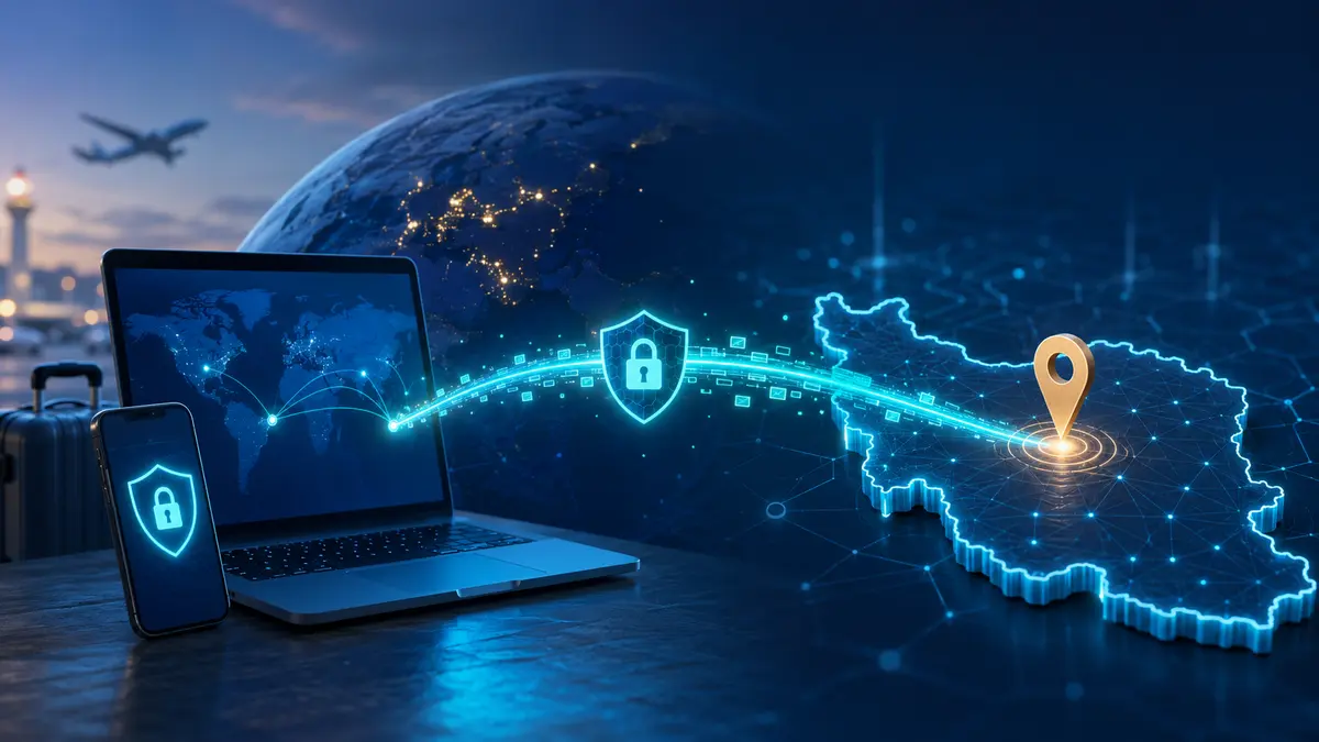 نمای مفهومی اتصال کاربر خارج از کشور به سرور VPN با آی پی ایران